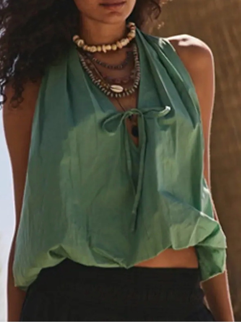 NWOT Free People - Free-Est Green Tie-Front Halter Bubble Top